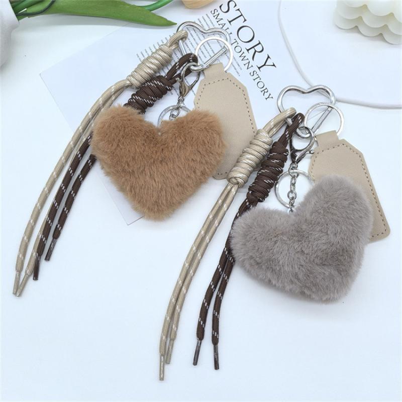 Plush Heart-Shaped Mobile Phone Lanyard, Plush Heart-Shaped Pendant, Bag Pendant, Heart-Shaped Keychain Accessory