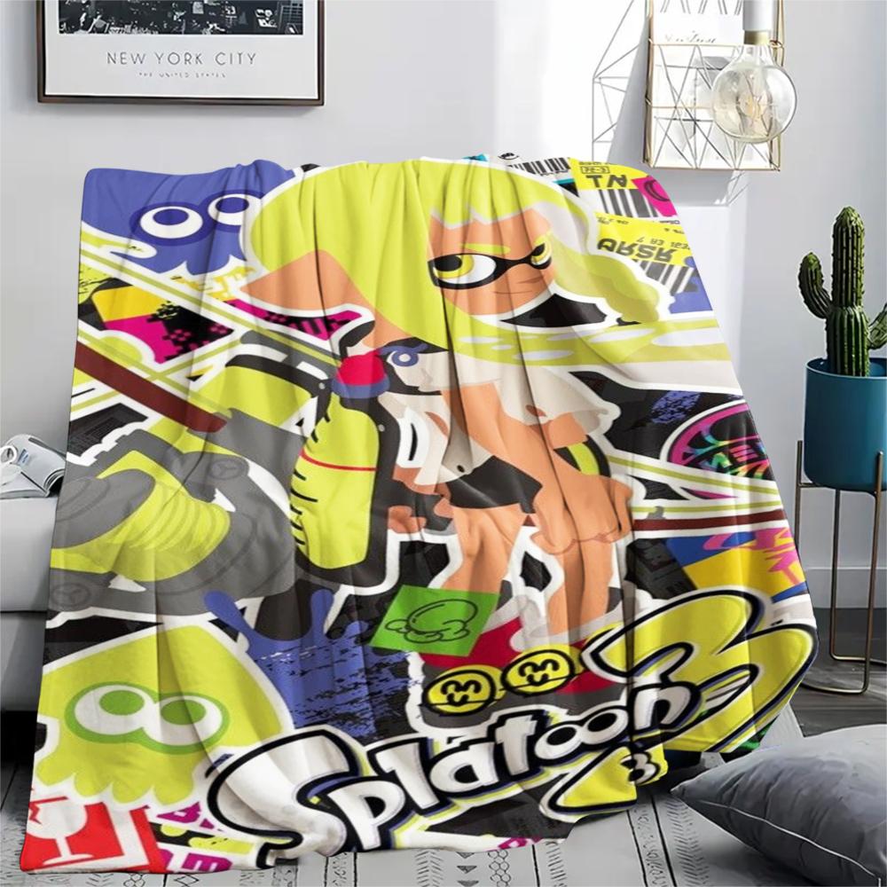 1PC Splatoon game Print Flannel Blanket, High quality Comfortable for All Seasons, Home Decor, Warmth and Comfort, Perfect for Christmas Gifts175