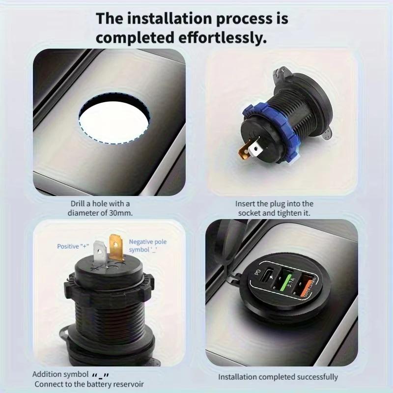 NEW 4 Ports Dual PD Dual QC 3.0 USB Car Charger with Voltmeter Socket Power Outlet Adapter Waterproof for 12V/24V Car Boat