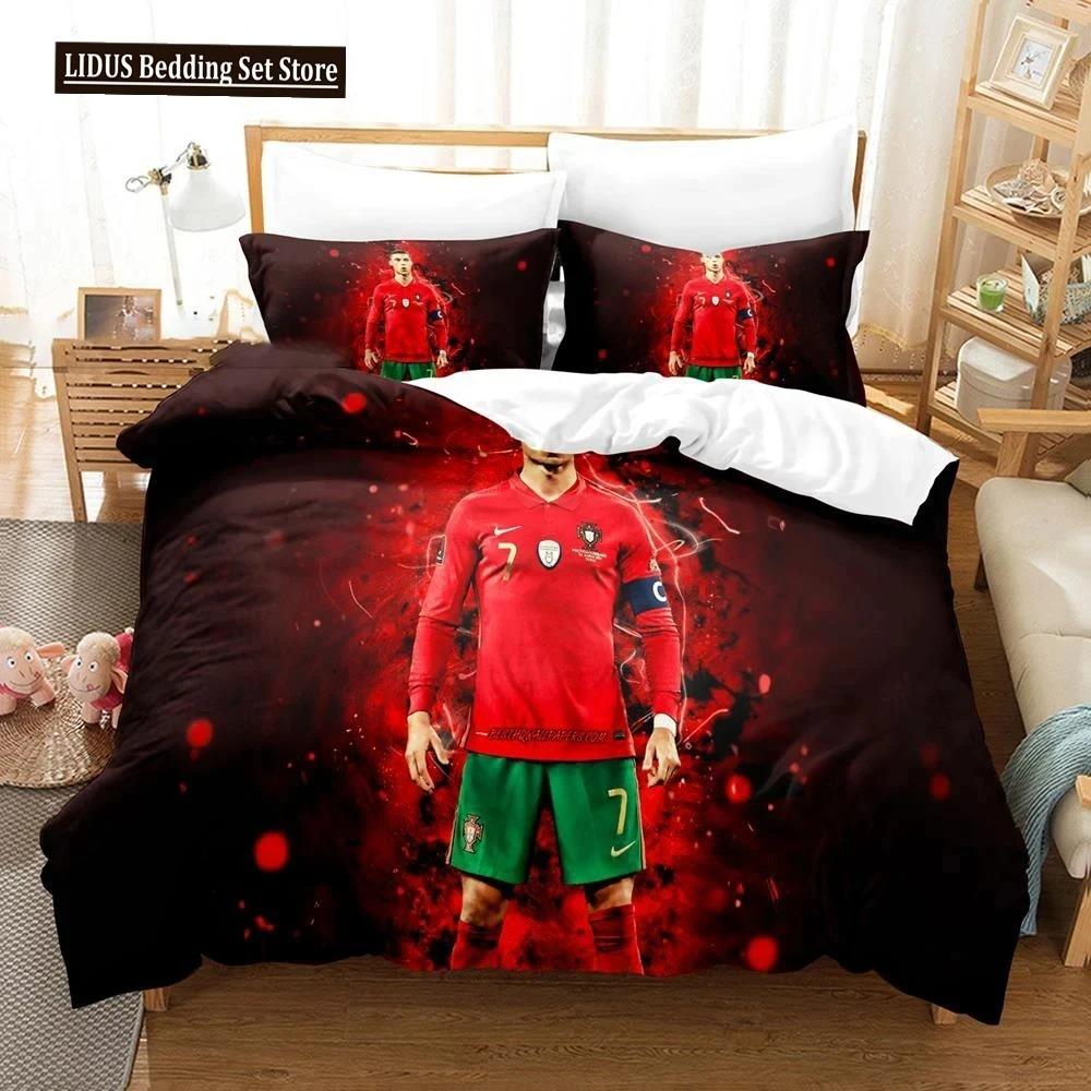 Fotbal Star CR7 Socer Beding Set Young Boys Young Girls Twin Quen Sized Dimensions Soft Duvet Cover Pilowcase Bed Young Boys Adult People Fashion Home