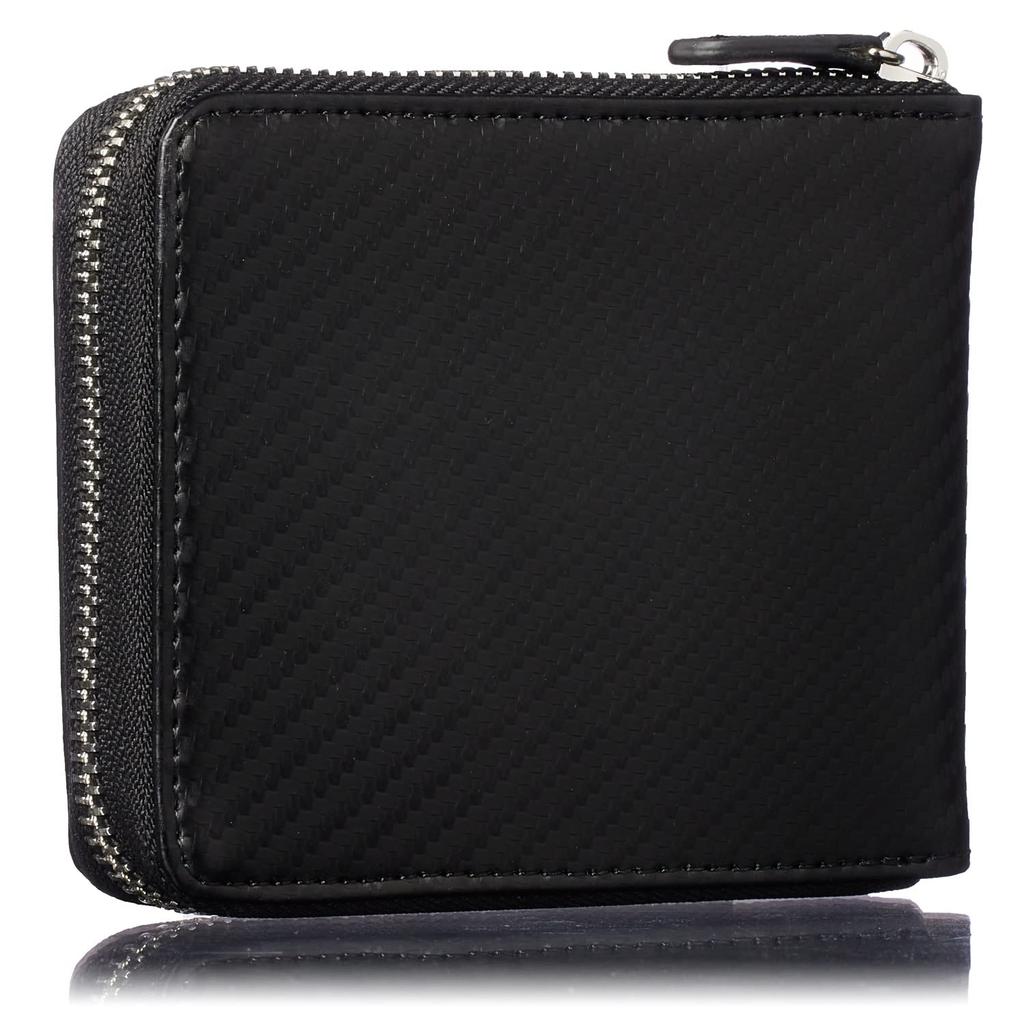 VOICE Carbon Leather Bifold Round Zipper Coin Perfect Boxed Men's Wallet, "Skillfully" Slim, Closure, Easy-to-Use Box-Shaped Pocket, Gift,
