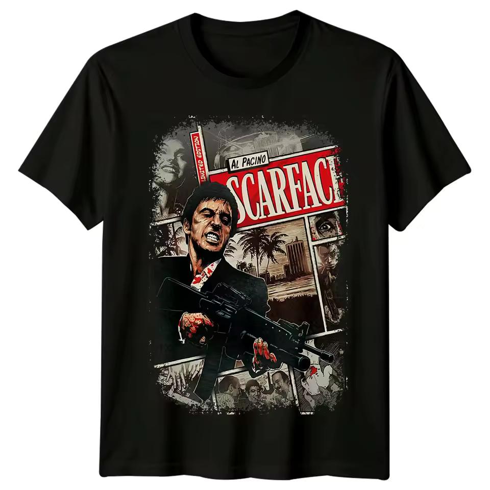 Scarface T-and kids tshirt Men Summer Al Pacino Classic 80s Gangster Movie Retro Comic Graphic Short Sleeve Streetwear Fan Tee