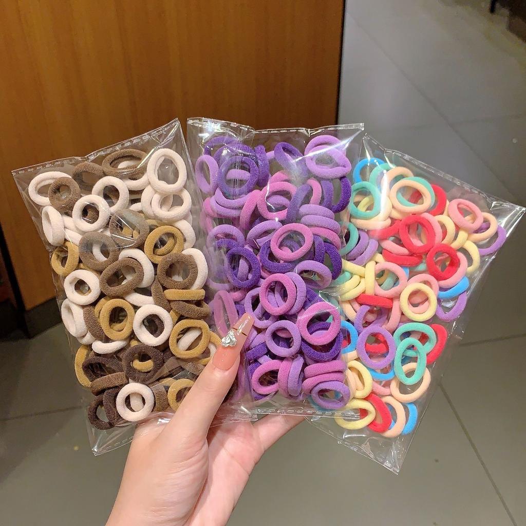 100Pcs/bag Colorful Basic Nylon Ealstic Hair Ties for Girls Ponytail Hold Scrunchie Rubber Band Kid Fashion Hair Accessories