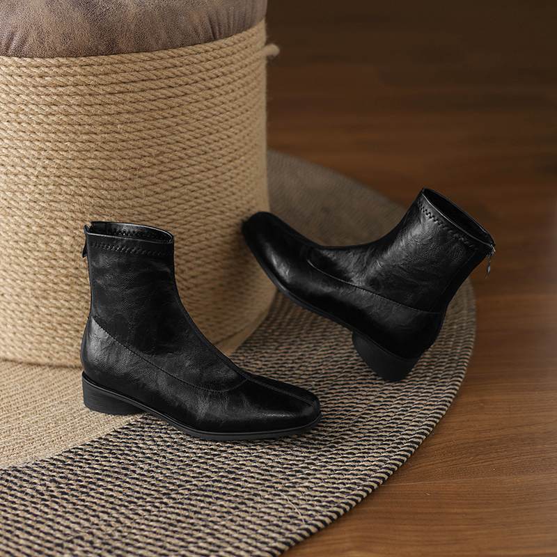 Krazing Pot Зимние ботильоны из микрофибры с квадратным носком, современный размер 33, размер 43, металлические заклепки, средний каблук, на молнии, женские ботильоны