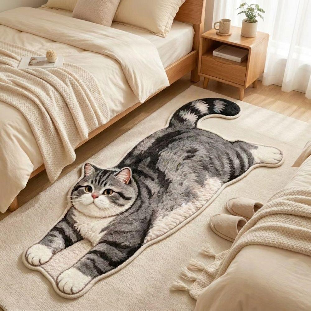 Anti-fouling Home Decor Carpet 2D Cartoon Carpet Cute Cat-Shaped Area Rug Bedrooms