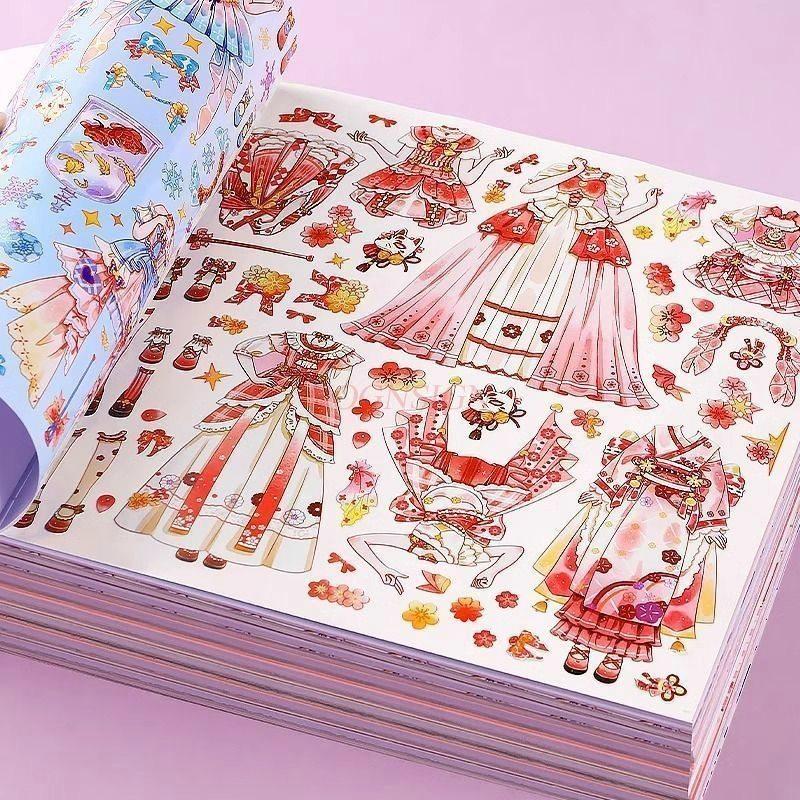 1book High Beauty Sparkling Dress up Stickers Girl Handmade DIY Puzzle Toy Quiet Princess Paste Makeup Stickers