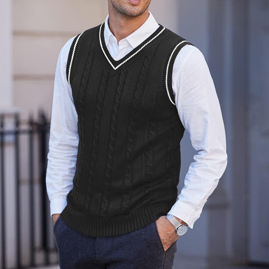 Мужской Повседневный Большого размера V-образный вырез Утолщенный Вязаный Жилет Без рукавов