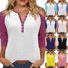 Women's T Shirt Print Button 3/4 Sleeve Daily Weekend Fashion Basic V- Neck Regular Top