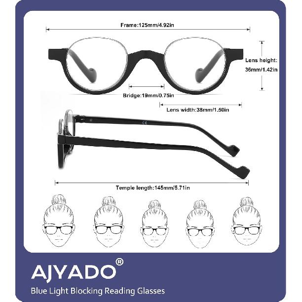 2 Pack Vintage Reading Glasses Round Durable Readers 99% Blue Light Blocking Half Frame Computer Women Men Cheaters