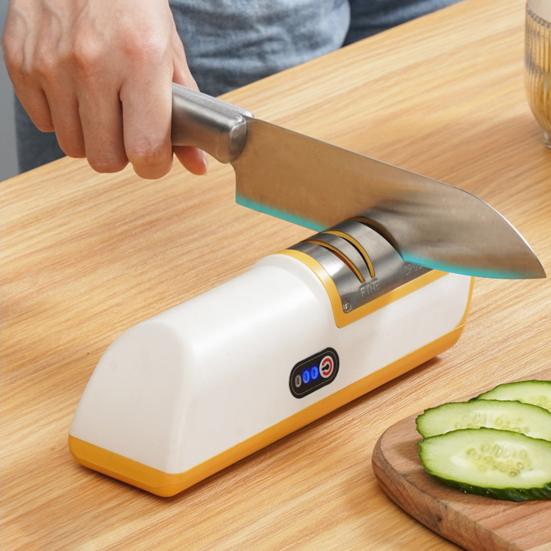 Электрическая точилка для ножей, перезаряжаемая, 2-ступенчатая, безопасная конструкция, точилка для ножниц для кухни, быстрая и эффективная заточка лезвий