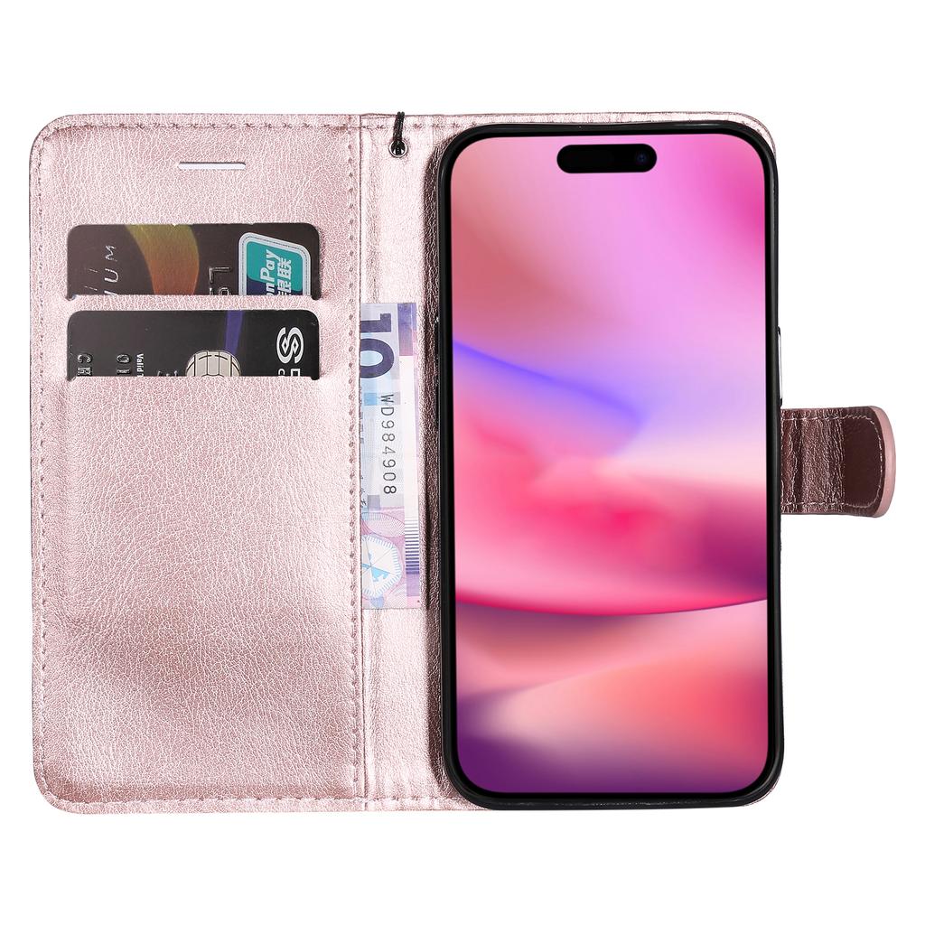 Для iPhone 16 Чехол Однотонный Кожаный Мобильный Чехол Кошелек Подставка с Ремешком