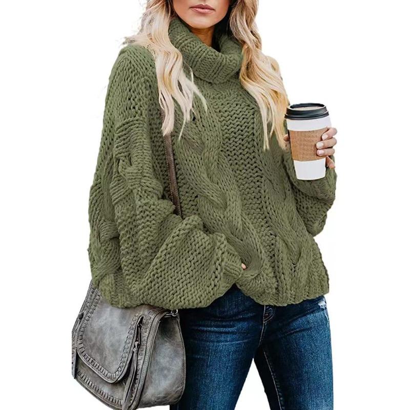 Autumn and Winter Women's Sweater Lazy Wind Solid Color Twist Loose High Neck Sweater