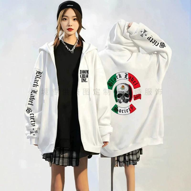 Black Label Society Skull Print Hoodie Loose Fit Long Sleeve Sweatshirt Teen Boys