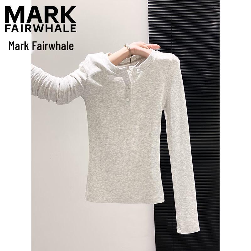 MARK FAIRWHALE Women's Long Sleeve Slim-Fit Henley T-Shirt