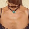 Кожаный кулон с бирюзой в богемном стиле, художественное ювелирное ожерелье в стиле ретро с кожаным ожерельем с драгоценными камнями