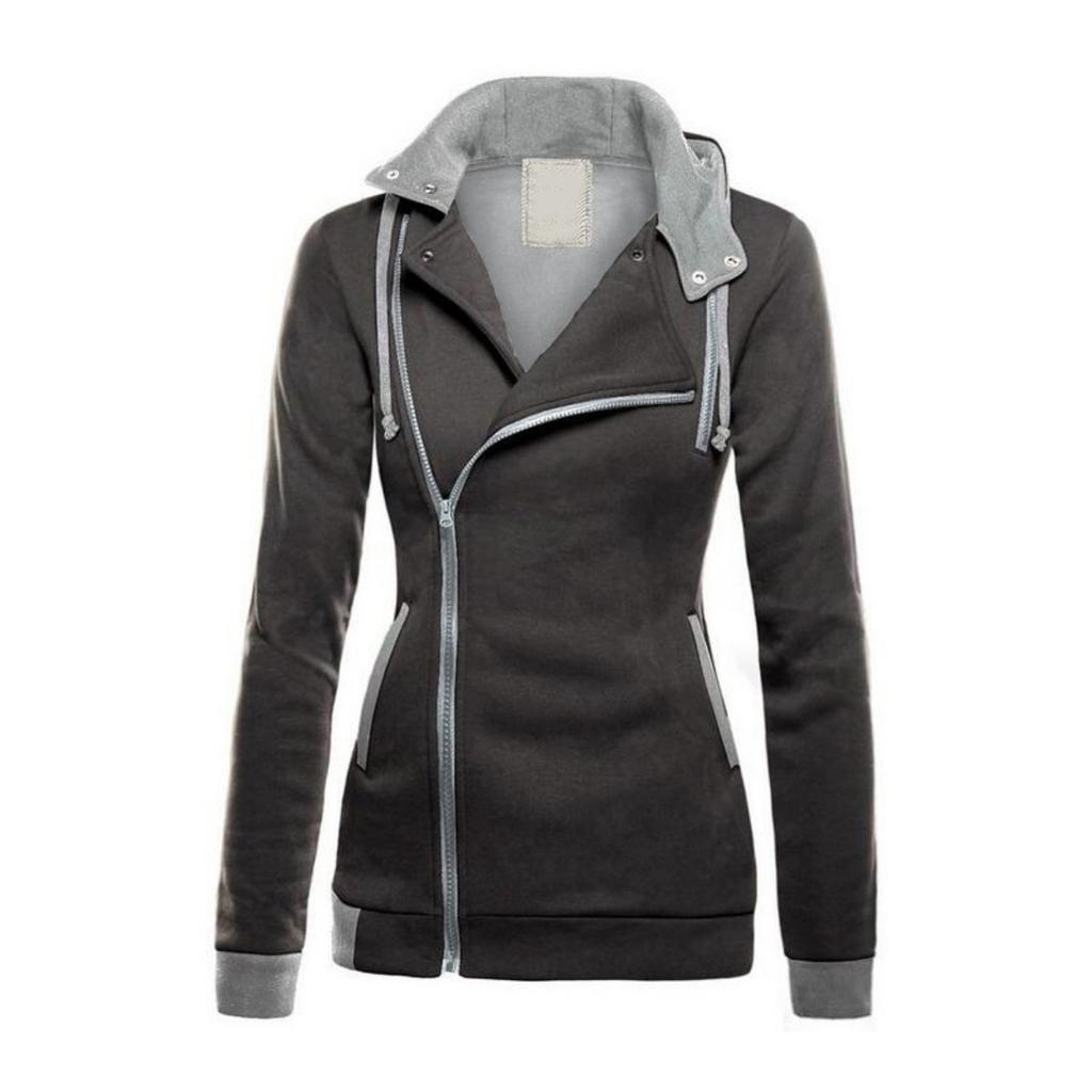 Women's Spring Fleece Lined Color Block Hooded Sweatshirt, Thickened Warm Diagonal Zipper Hoodie
