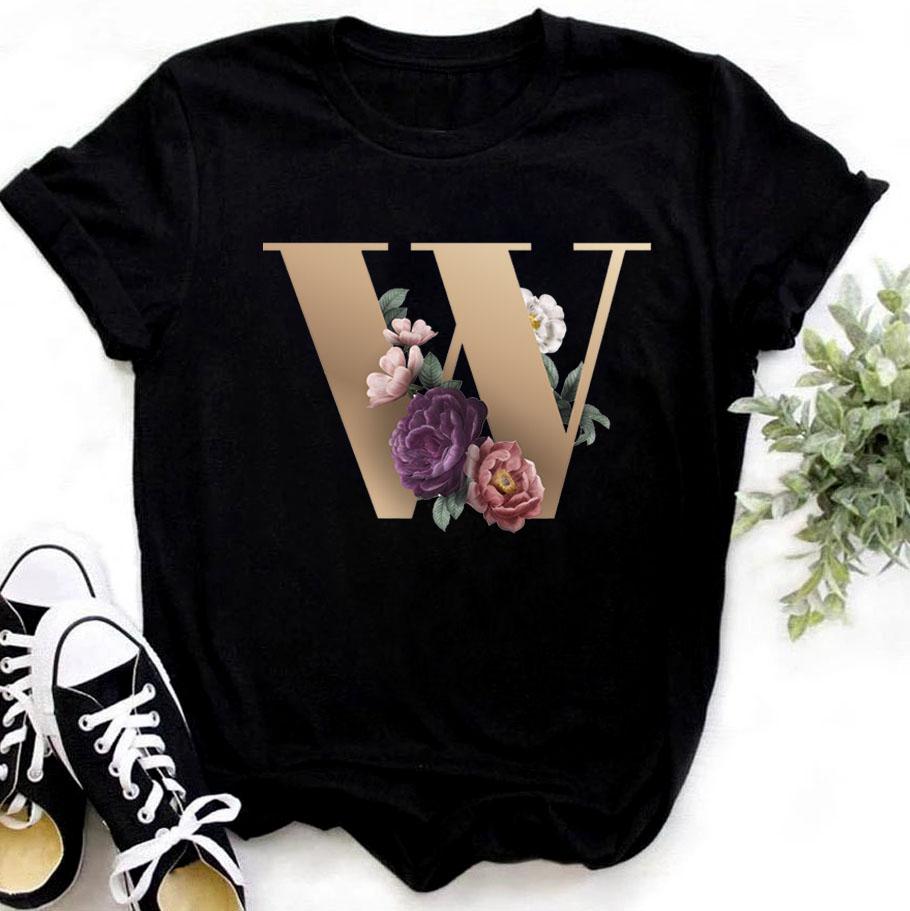 Женская футболка с цветочным буквенным принтом ABCDEFG, повседневная белая рубашка с круглым вырезом и короткими рукавами, женские футболки