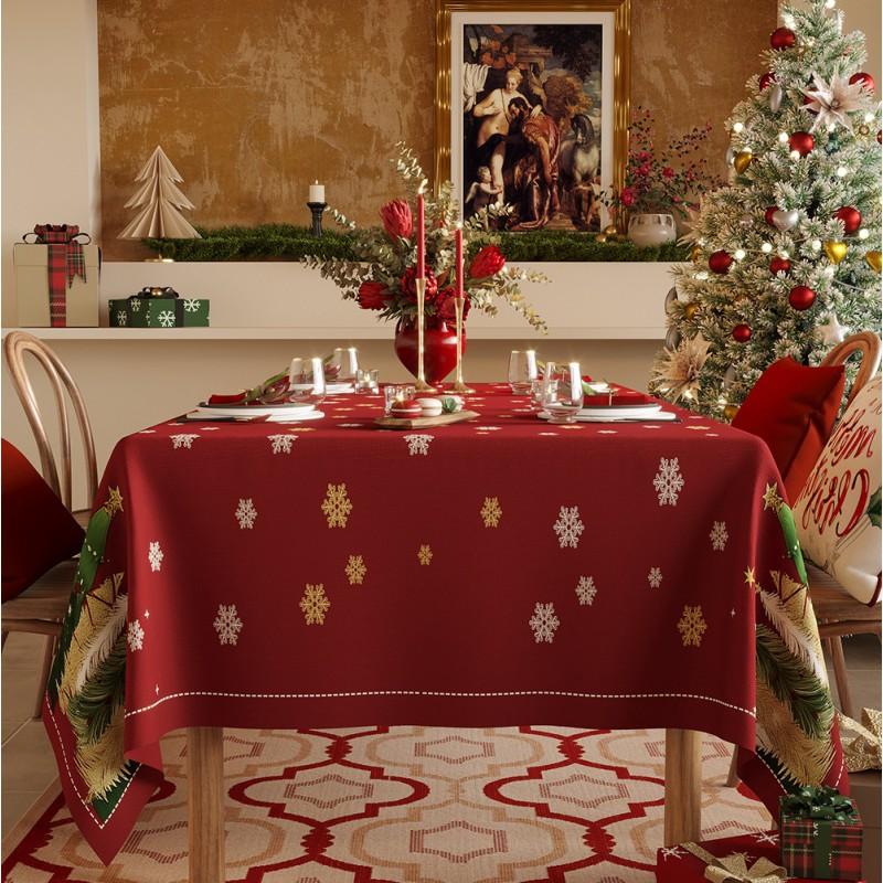 Christmas Tablecloth Waterproof Light Luxury Atmosphere Snowflake Pine Print Table Mat New Dining Decor