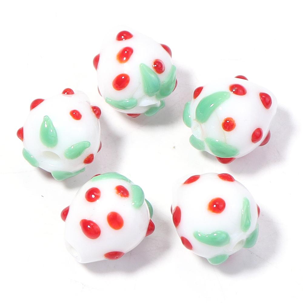 5pcs/lot Cute Strawberry Glass Beads Fruit Lampwork Loose Spacer Beads For Jewerly Making Handmade Bracelet Earrings Accessories