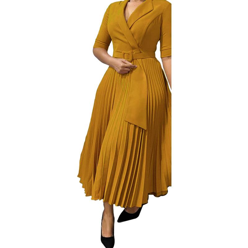 Women's Autumn/winter Fashion Suit Collar Compression Waist Plus Size Dress