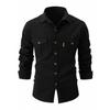 Spring Autumn Pockets Button Up Shirt Men's Washed Elastic Pure Cotton Men Long Sleeve Shirts
