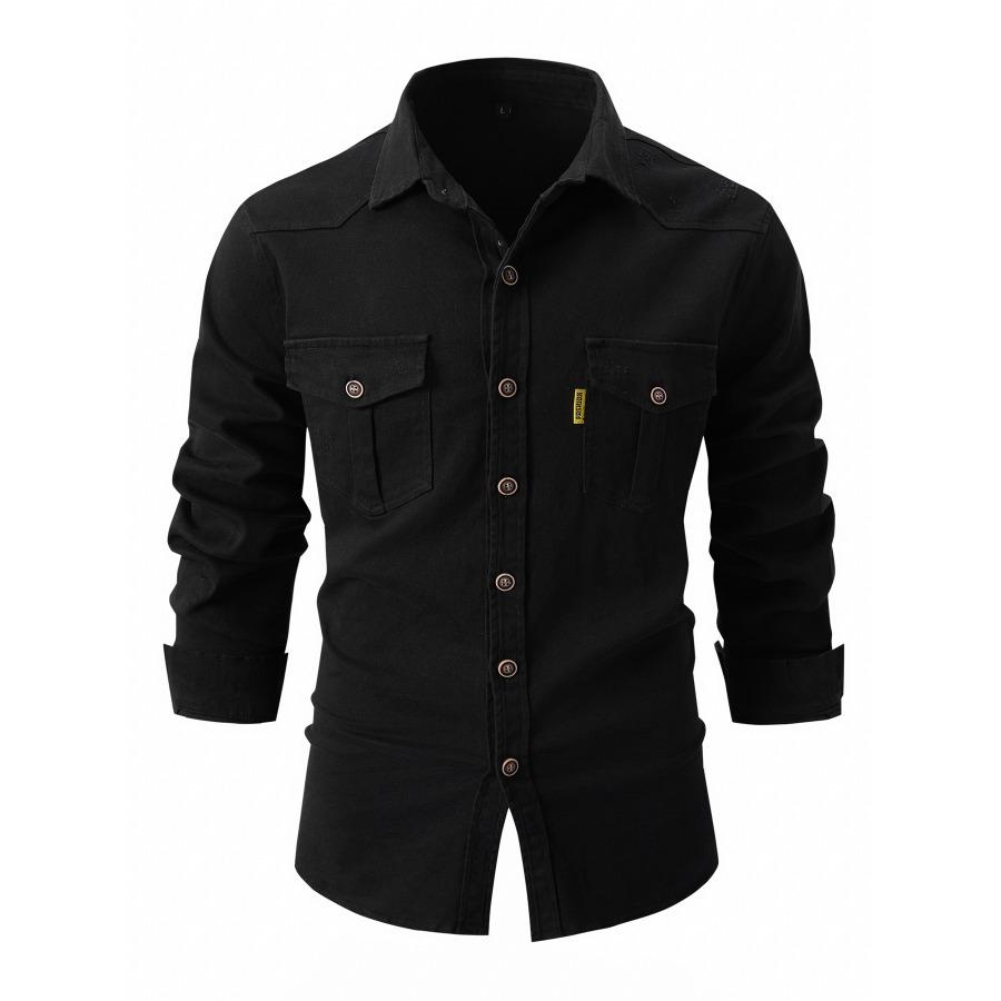 Spring Autumn Pockets Button Up Shirt Men's Washed Elastic Pure Cotton Men Long Sleeve Shirts