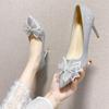 Fashion Luxury Women's Wedding Shoes Rhinestone Bling Fashion High Heels 2024 New Arrival Bowknot Pointed Toe Stiletto Dress Pumps Woman