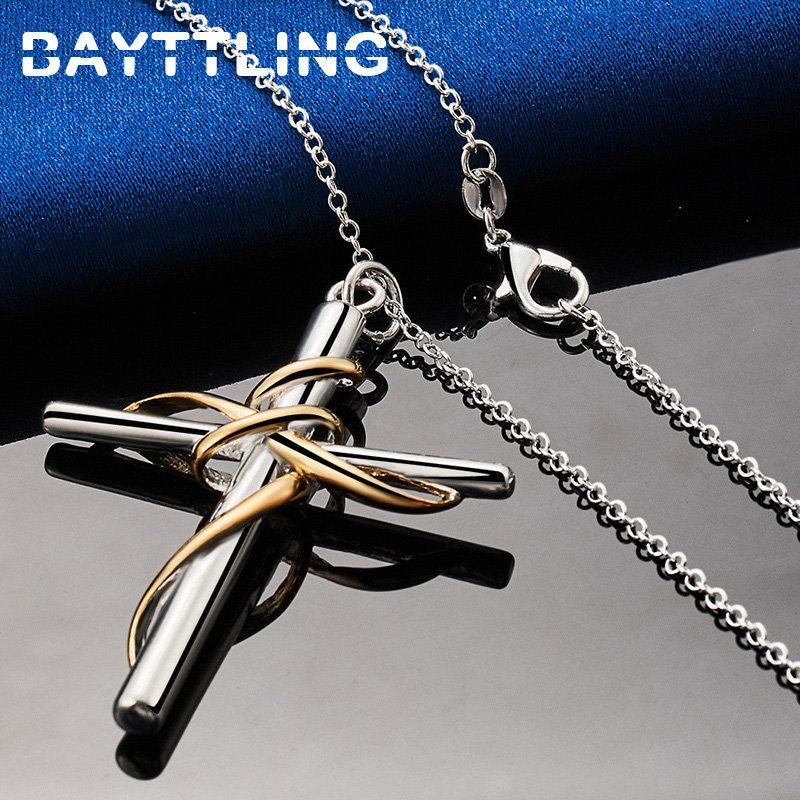925 Sterling Silver 16-30 Inches Simple Cross Necklace For Women Men Fashion Wedding Gift Jewelry
