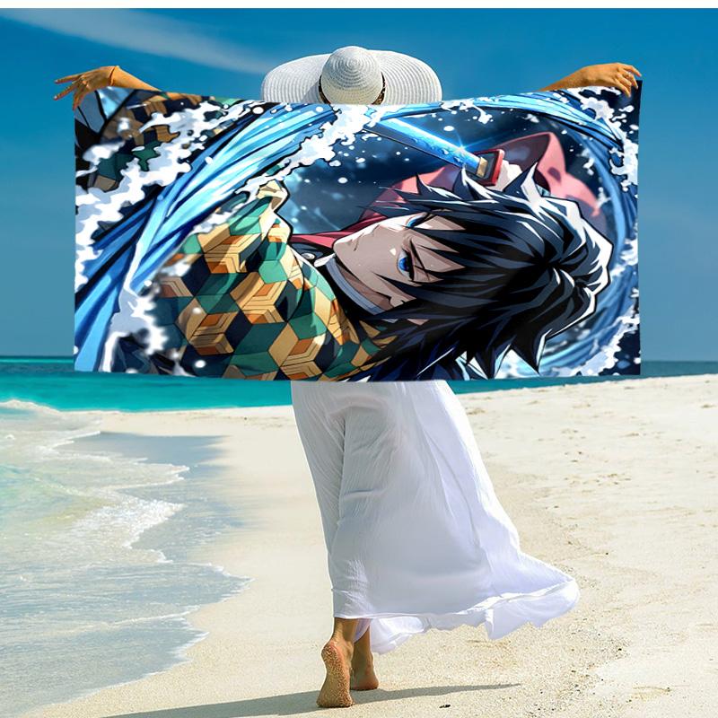 1pc Tomioka Giyuu Beach Towel, Comfortable and Thick, and Swimming/Bath/Picnic/Camping Towel, Suitable for Seaside Beaches