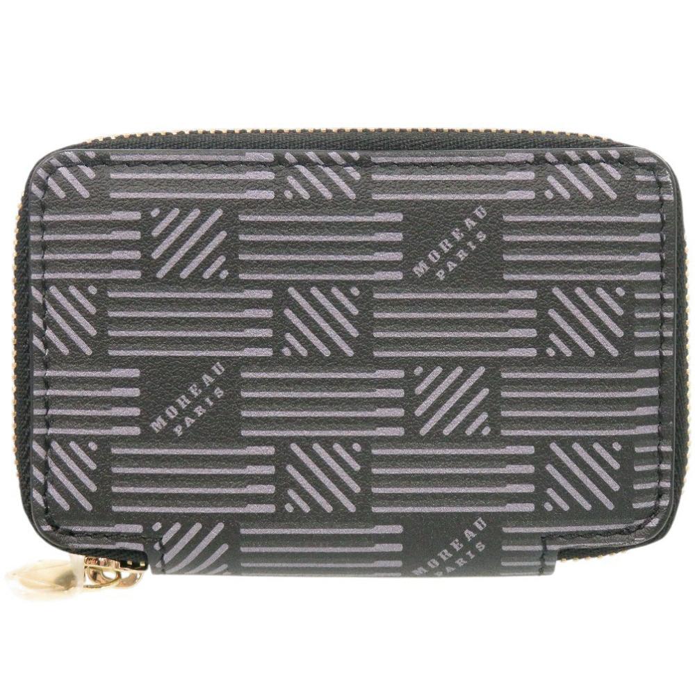 Used AUTHENTIC MOREAU PARIS Zip Mini Wallet coin purse Black Leather