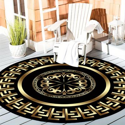 1 шт. черный и золотой круглый узорный круглый ковер для дома нескользящий моющийся волоконный ковер мягкий удобный коврик для спальни гостиной