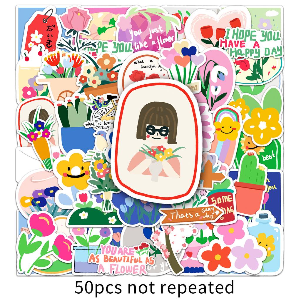 50 раскрашенных вручную мультфильмов с цветочными граффити, оригинальные чехлы для телефонов Guka, креативные DIY, наклейки на чемодан, водонепроницаемые