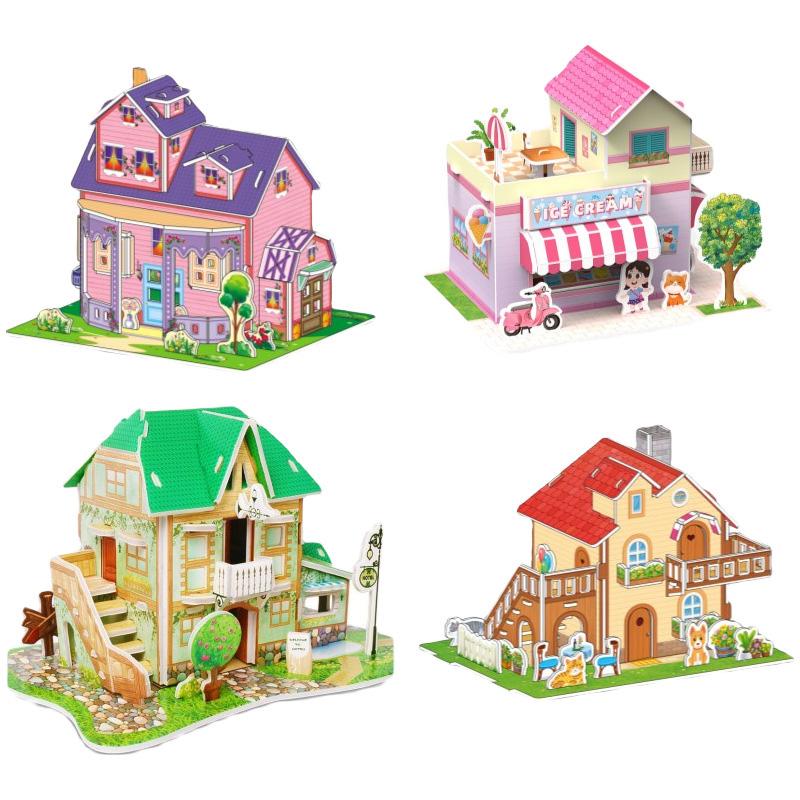 Cartoon Three-Dimensional Puzzle Children's Handmade DIY Toys Paper Card Villa Building Model Desktop Decoration