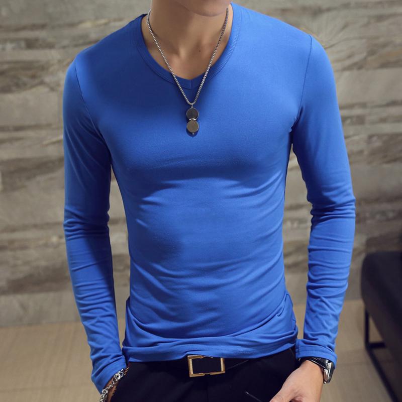 Vogue T-shirt Fashion Slim Fit New Men Tops Long Sleeve V-Neck Pullover Blouse Casual