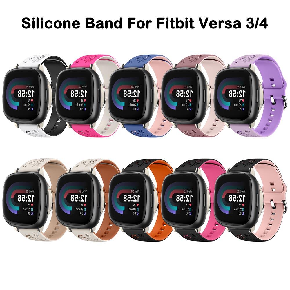 Совместимый с Fitbit Versa 4 3 Ремешок Силиконовый Гравировка Цветочный Принт Мужчины Женщины Запасной Ремешок Аксессуары для Fitbit Versa 3 4