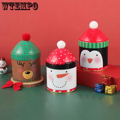 WTEMPO 1 шт. 3 стиля, милая рождественская коробка для шоколадных конфет, напечатанная банка для хранения, креативная и персонализированная подарочная упаковка, железная коробка в форме рождественской шляпы