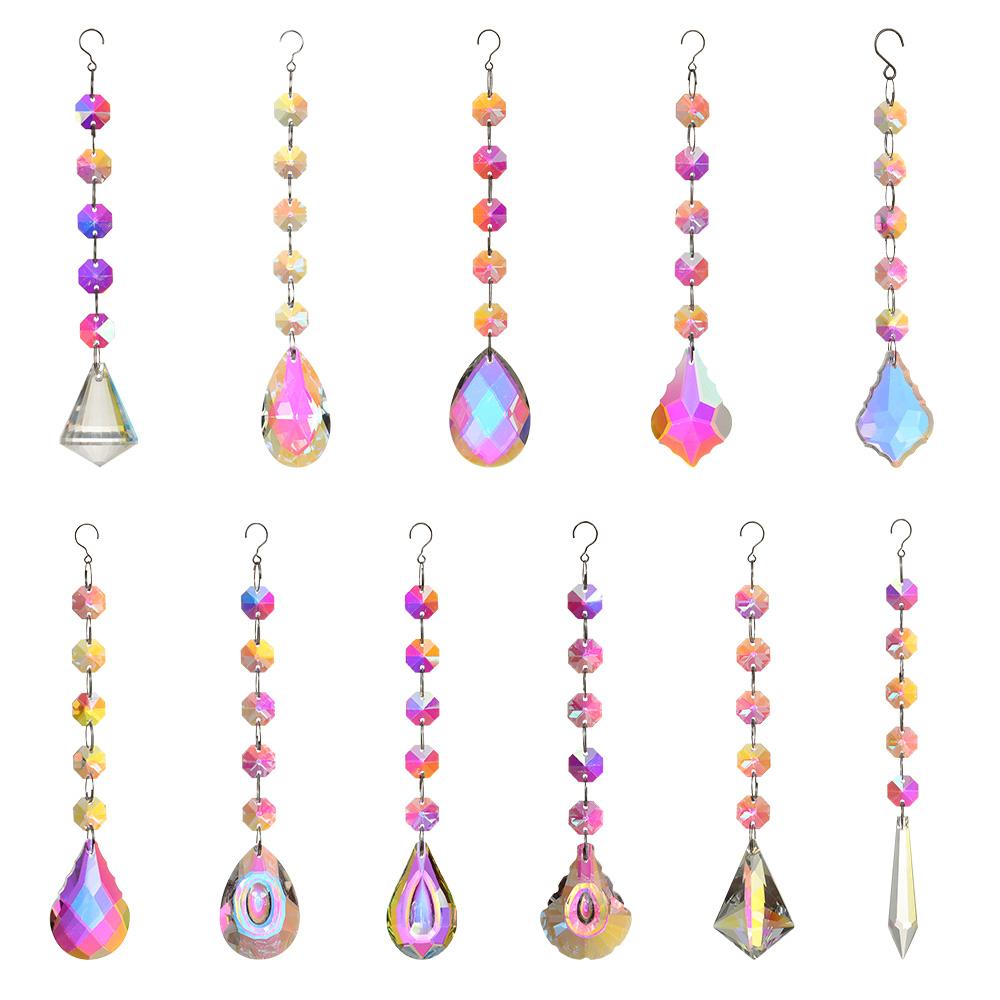 Ornaments Crystal Beads Pendant Chandelier Hanging Chain Diamond Prism Ball Rainbow Suncatcher