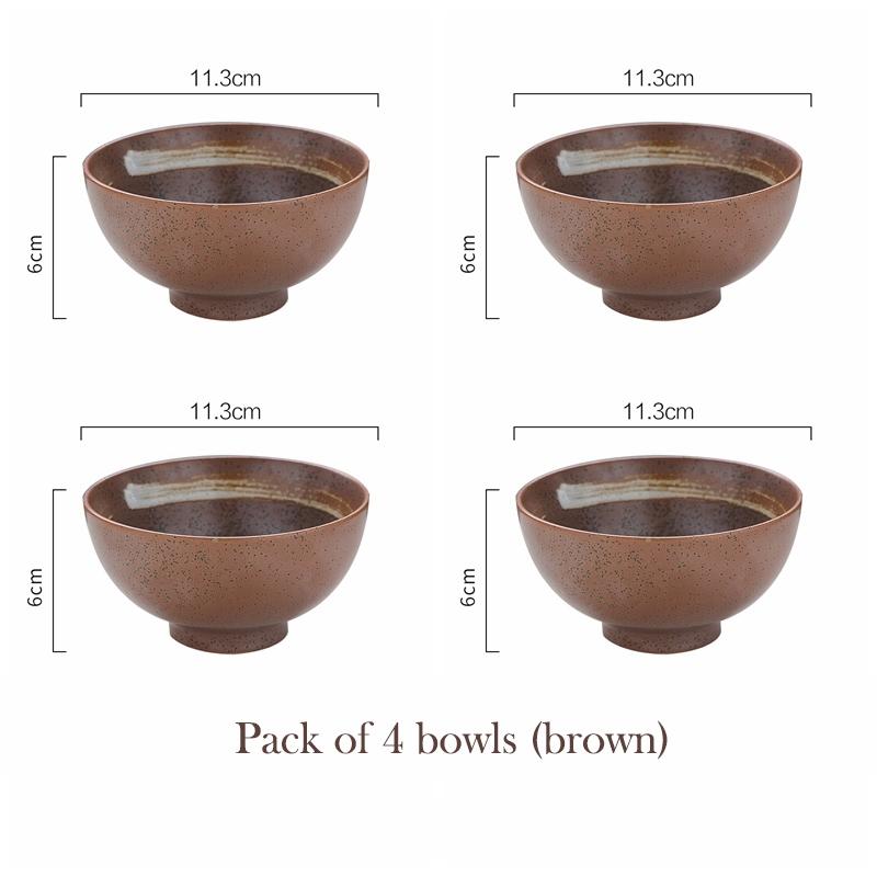 Набор из 4 керамических мисок, японская миска для риса, синяя полосатая суповая миска, ресторанная ретро-посуда, 4,5 дюйма, безопасна для микроволновой печи
