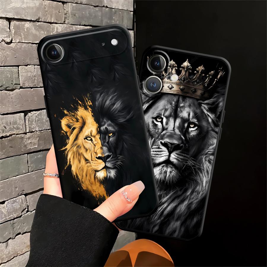 Чехол с рисунком животного Льва для iPhone 15 16 14 Plus XR 17Air 7 8 13 12 11 17 Pro Max XS Max Черный Мягкий Чехол для Телефона