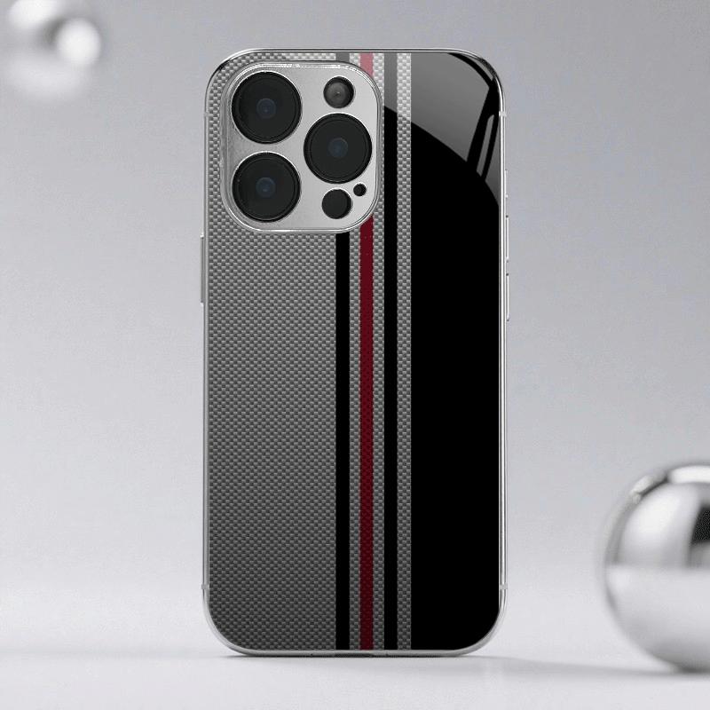 Электроplated Чехол для телефона с красно-серым полосатым узором для iPhone17 16 16ProMax 15 14 13 12ProMax 11 11Pro Защита от падения