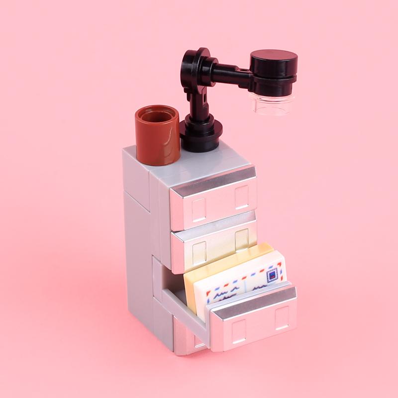 City Street View Furniture Building Blocks Kitchen Food Hotel Television Gas Station Bar Counter Pizza Oven Trash Can Bricks Toy