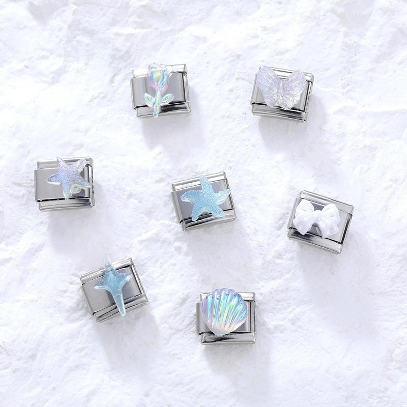 Fashion Starfish Sea Shell Whale Jellyfish Blue Italian Charm Links Fit 9mm Stainless Steel Bracelet Women Jewelry DIY Making