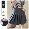 Юбка миди с высокой талией и черными складками для женщин - А-силуэт, стиль колледжа, защита от просвечивания, приталенный крой