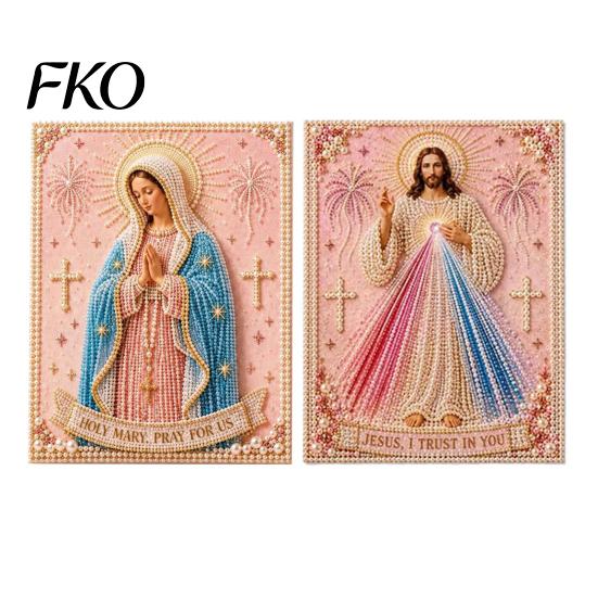 DIY Pearl Painting Kit for Adults Mary Kit, Divine Mercy Jesus Holy Art Religious Faith-based Craft Faux Set Beginners Christian Wall Decor
