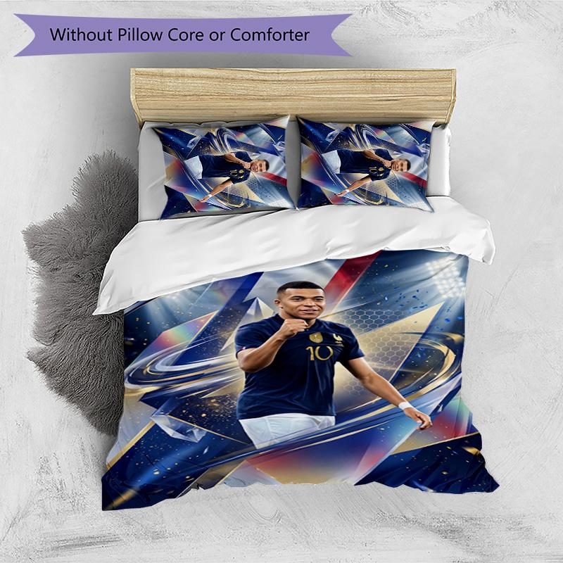 Kylian Mbappe Printed 3PCS Bedding Set Breathable Duvet Cover with Pillowcases Decorative Bed Linen for Bedroom Home