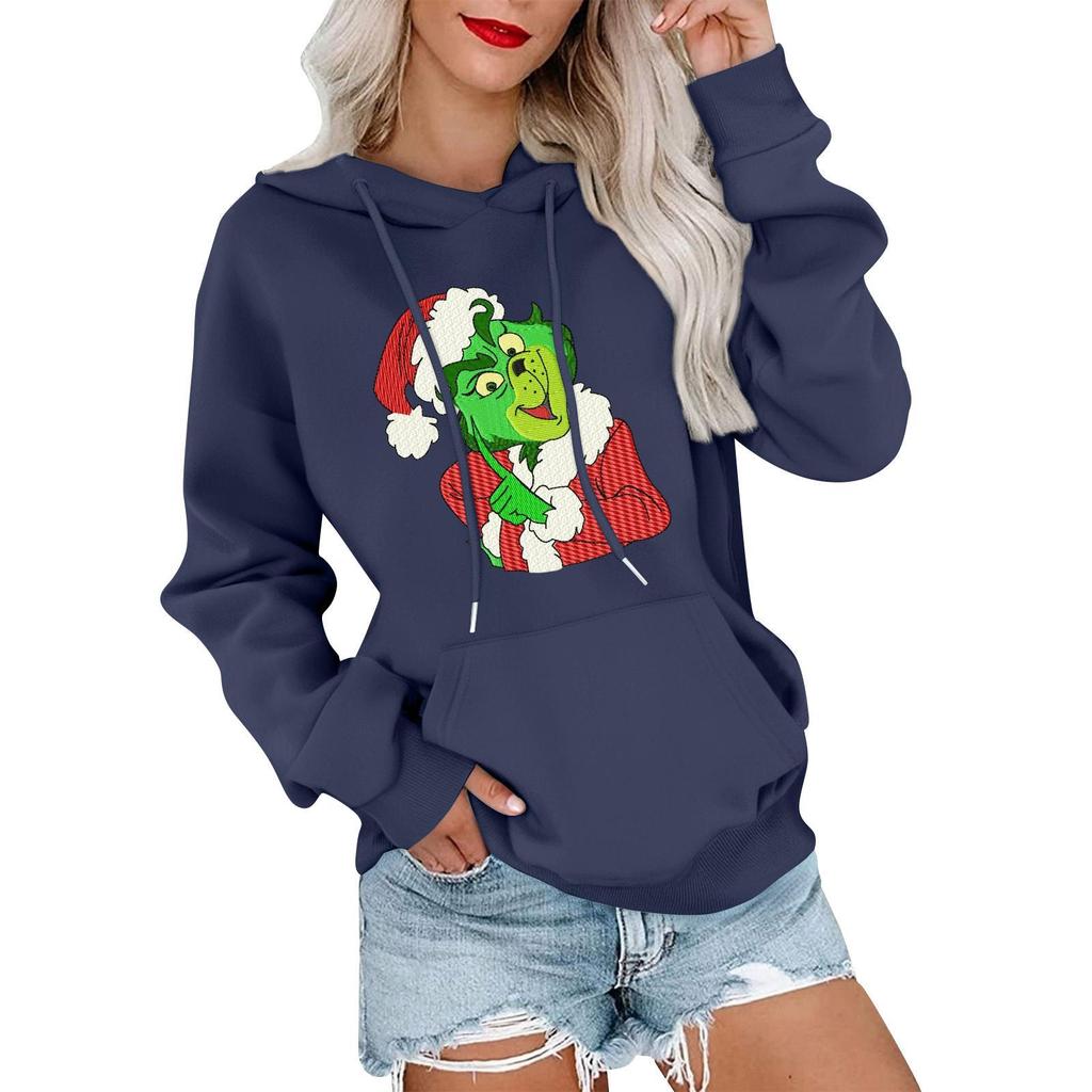 Женский повседневный удобный свитшот с капюшоном, длинным рукавом и рождественским принтом