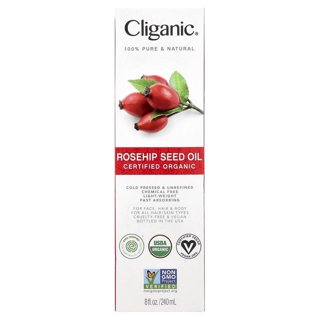 Cliganic Organic Rosehip Seed Oil, For All Hair/Skin Types, 240ml (8 Fl Oz)