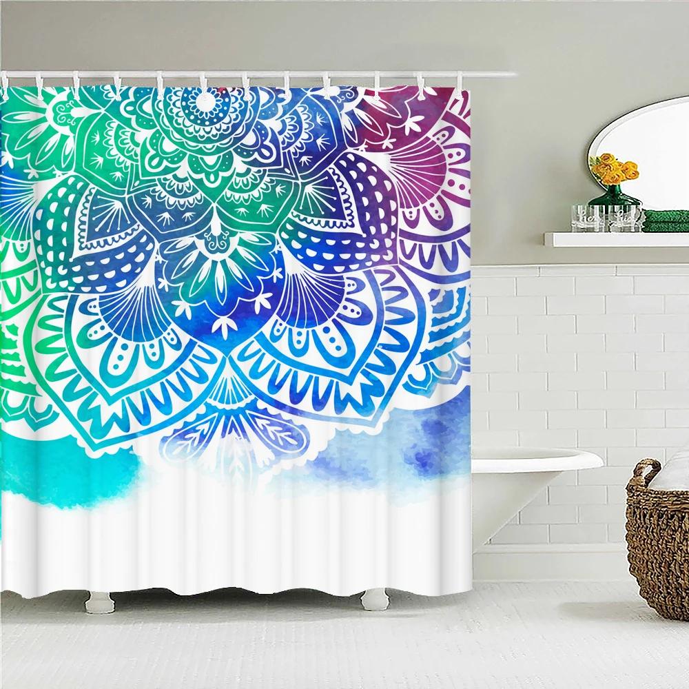 3D Печать Занавески для ванной Индийская Мандала Занавески для душа с 12 крючками Украшение дома Водонепроницаемая ткань Богема Ширма для ванной
