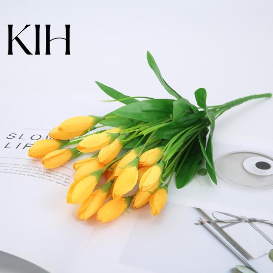 Fake Flower 1 Bouquet Artificial Realistic Colorfast 21 Simulation Heads Vivid Tulip Wedding Favors Faux Silk
