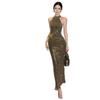 Sexy Femme Fatale Imported Gold and Silver From Korea, New Chinese Neck Top Backless Dress